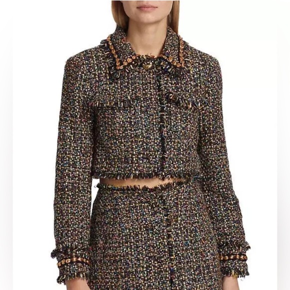CINQ A SEPT Odette Cropped Jacket Tweed Metallic Heart Button Size 4 NWT - Picture 1 of 14